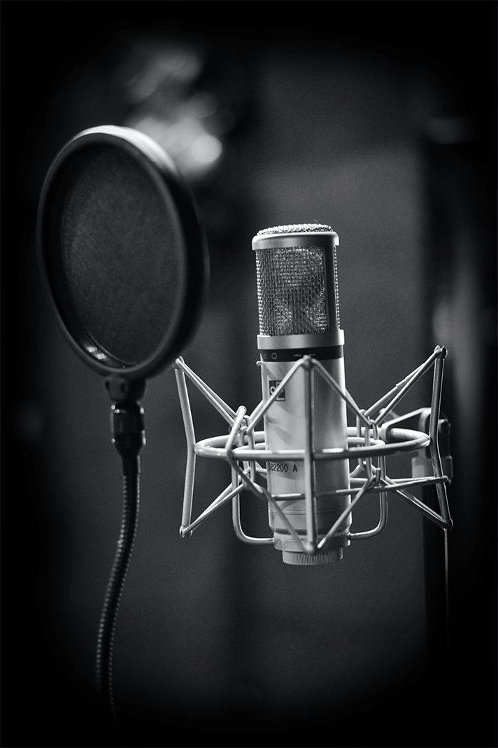 Studio-Mikrofon auf Spinne mit Poppfilter fürs Studio-Recording.